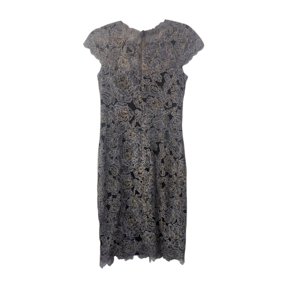 NWT Tadashi Shoji Rose Motif Lace Metallic Cocktail Dress Size 8 - Picture 7 of 14
